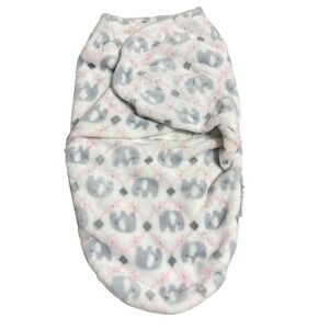Blankets & Beyond Girls NB-3M Swaddle Wrap White Grey Pink Elephant Plush Fleece